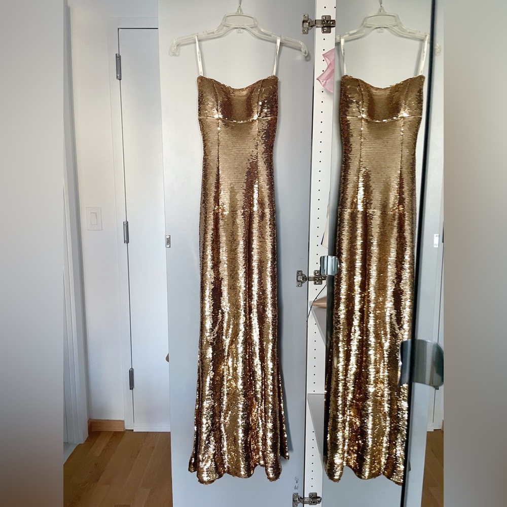 Sherri Hill Gold Sequin Gown with Lace Up Back Size 0